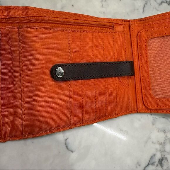Mosey life Burnt Orange Red Crossbody wrist wallet Bag Small Brown Leather Trim - Picture 10 of 12